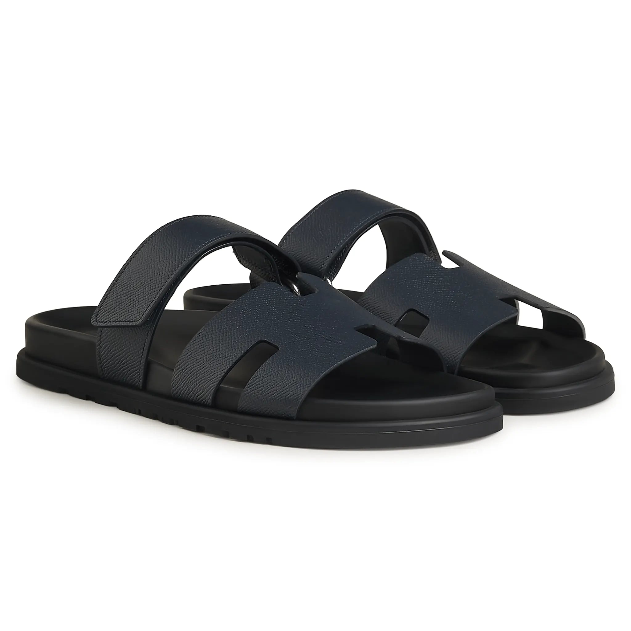 Front Side View of Hermès Paris Chypre Calfskin Marine Sandals